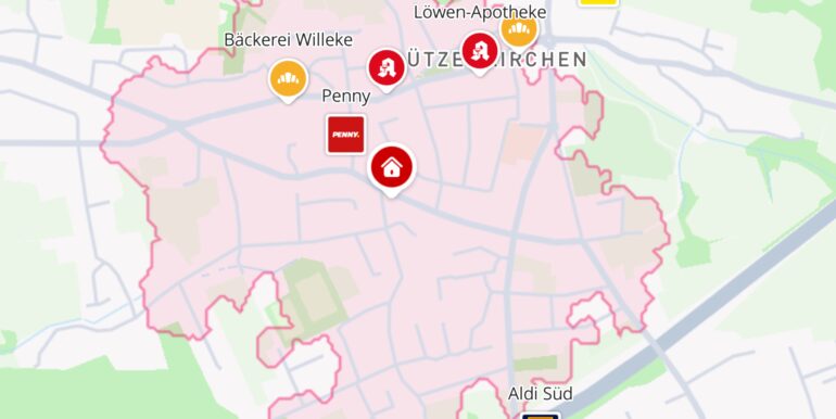 Lageplan (rot 10 Min zu Fuß)